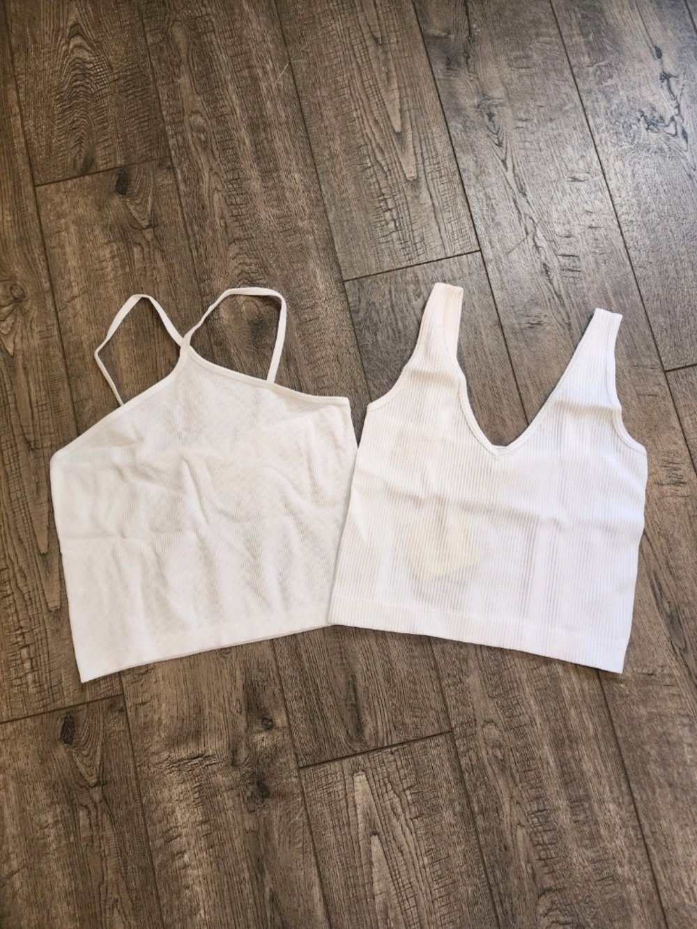 Lemonsky Women's 2 Pack V-Neck Crop Tops White Ribbed Size Medium